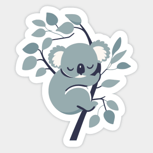 Cute koala bear sleeping on a tree, sleepyhead, kawaii style vector illustration, koala bear lover Sticker